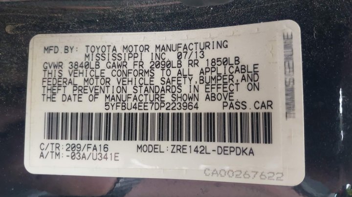 Toyota Corolla L 2013