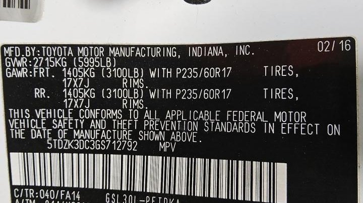 Toyota SIENNA  2016