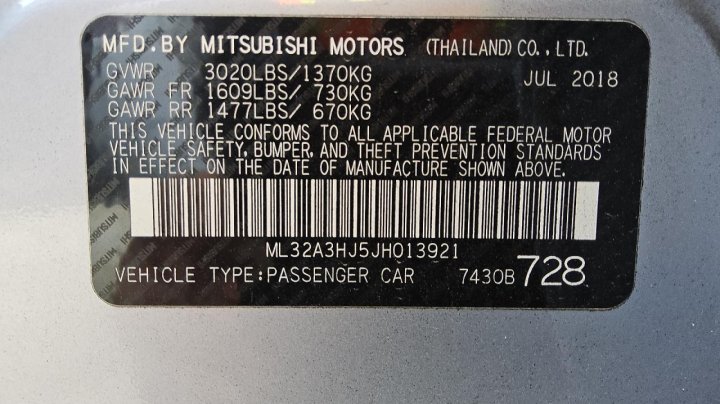 Mitsubishi Mirage ES 2018