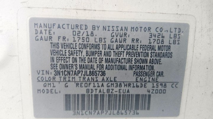 Nissan Versa S 2018