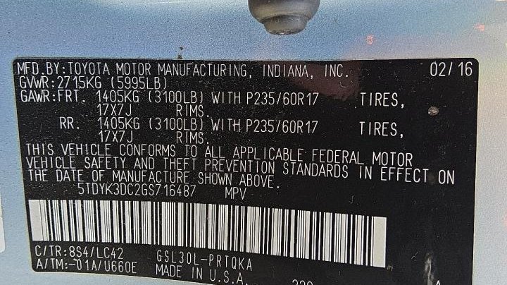 Toyota SIENNA XLE 2016