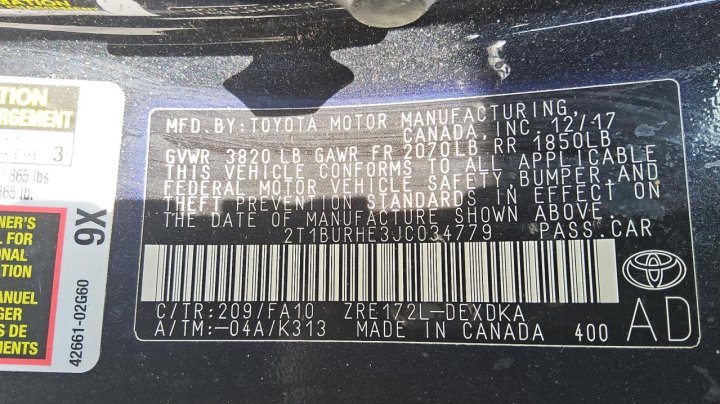 Toyota Corolla L 2018