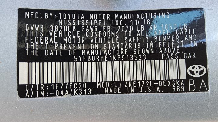 Toyota Corolla L 2019