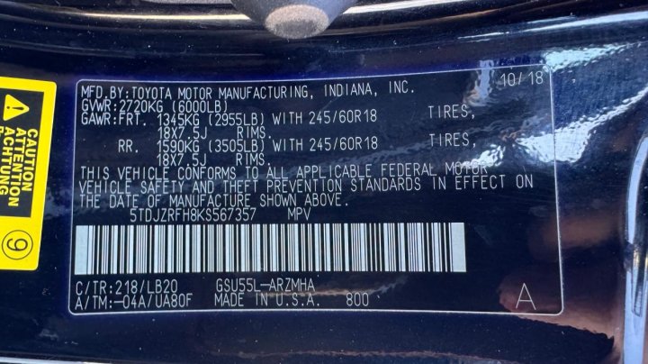 Toyota Highlander SE 2019