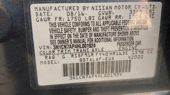 Nissan Versa S 2017